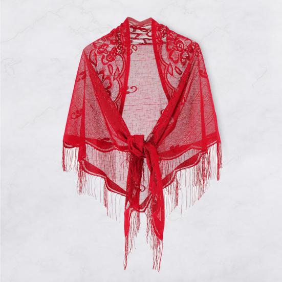 

Yousheng женская полая шаль с вышивкой и цветочной кисточкой, тонкая шаль на шнуровке, однотонная, солнцезащитная, элегантная, накидка