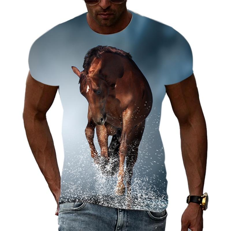 Summer Trend Horse HD Pattern Men T-Shirts Casual 3D Print Hip Hop Harajuku Personality Round Neck Tees Loose Short Sleeve Top