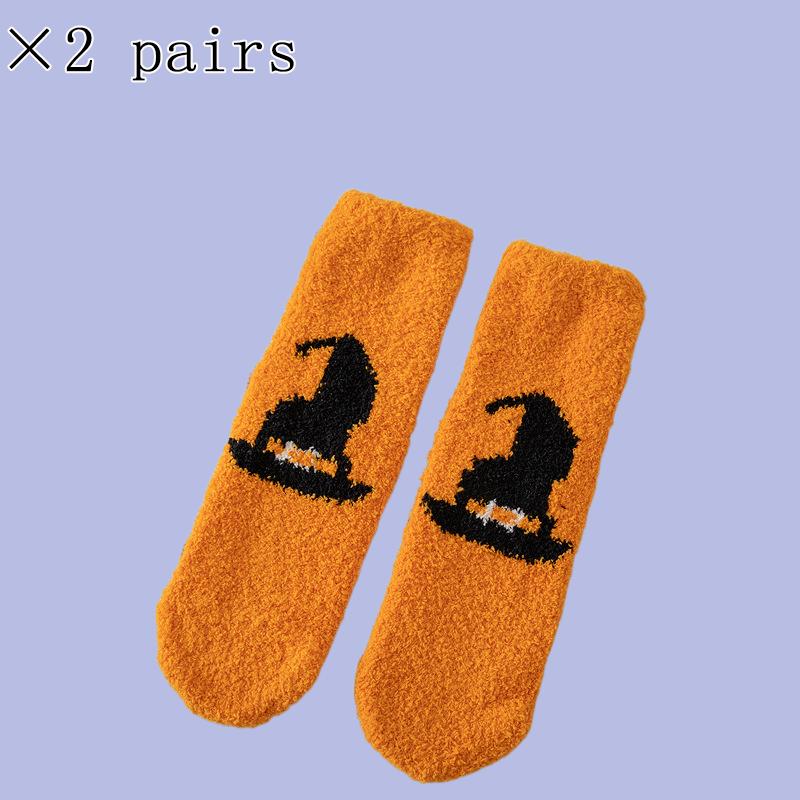 

2/4 пары осенне-зимних теплых толстых носков-тапочек, носки для сна, серия «Хэллоуин», модные женские носки из кораллового флиса One Size