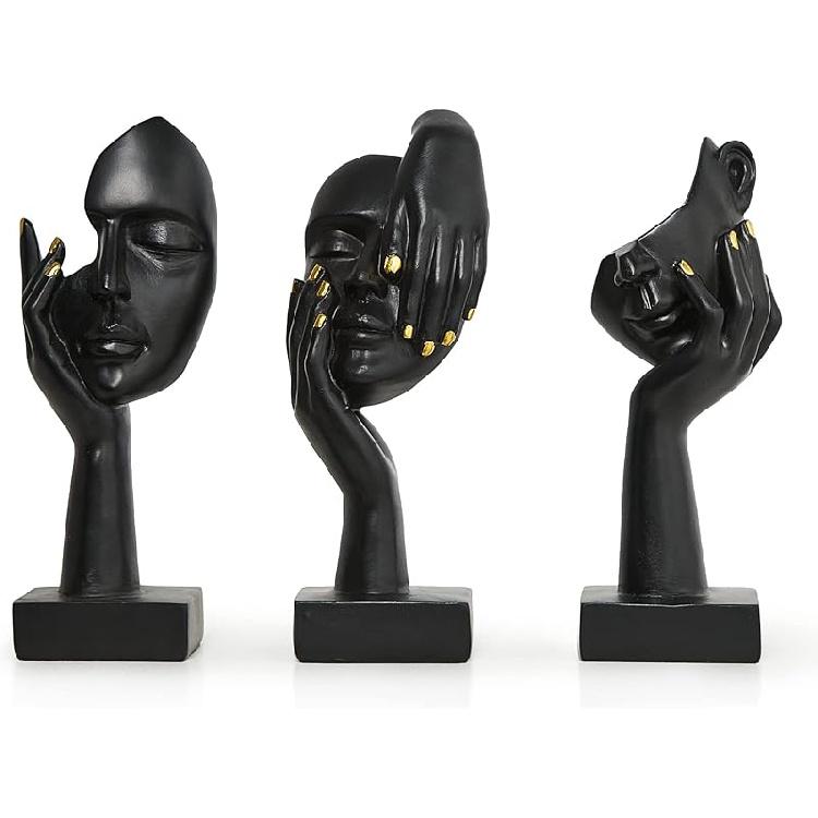 3 Pcs Gold Thinker Statues Sculptures for Home Decor, Golden Statues Table Decor Accents, House Decorations for Living Room Bedroom Office, Bookshelf