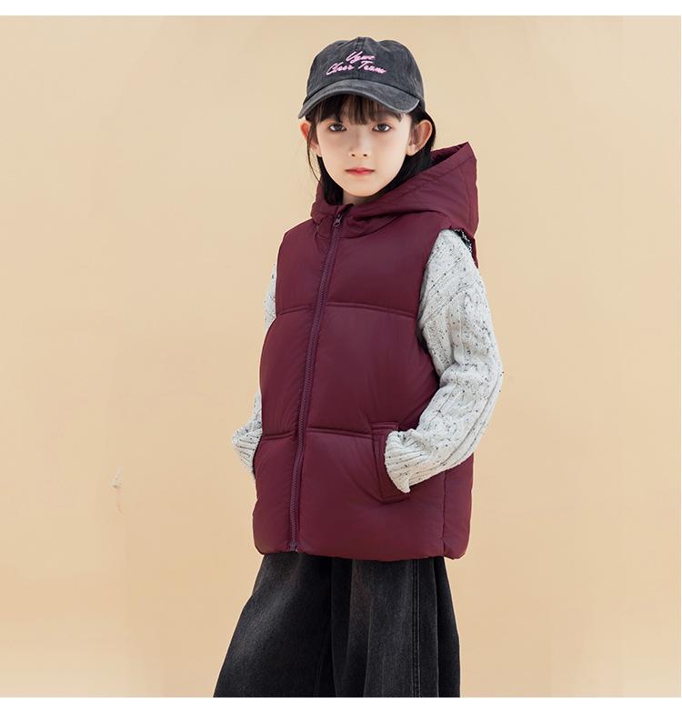 Kids' Hooded Thickened Vest - Warm Sleeveless Outerwear for Boys & Girls, Autumn/Winter Parent-Child Outfit.