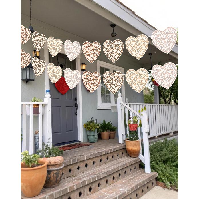 Talavera Cielito Lindo Heart Banner - 2 PCS Papel Picado Hearts Garland, Mexican Wedding decorations for Cinco de Mayo, Baby Shower or Boho Party