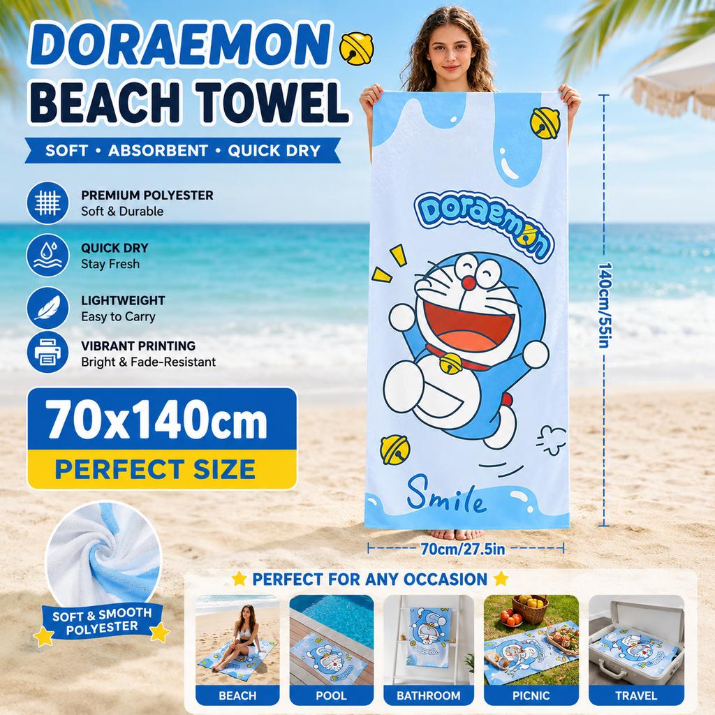 Doraemon Japanese Animation Beach Towel Quick-Drying Suitable For Beach Gym Yoga Pool Summer Funny Gift For Friends And Family