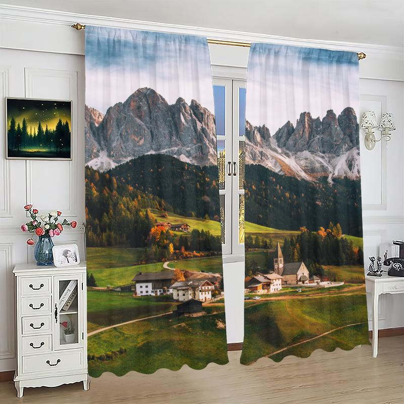 Outdoor Landscape Printed Curtain Polyester Suitable Home Decoration Excluding Poles Set Of 2 Artistic Made Washable