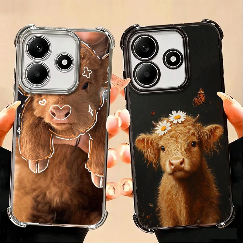 Cute Highland Cow Plating Phone Case For Xiaomi Poco X5 X6 X7 X8 Pro Max F8 Ultra F7 M8 M7 M5S Redmi 15C 15 14C 13C 13 X3 12C F6