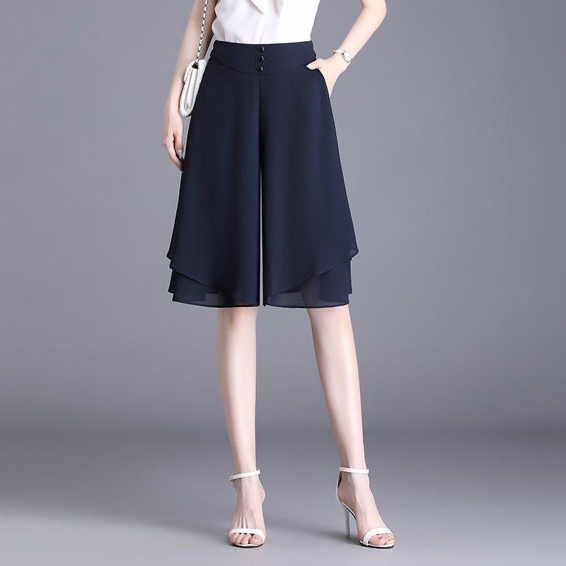 

Women s Summer Cropped Skirts and Shorts Lightweight Commuter Wide-Leg Chiffon Pants 3XL темно-синього кольору