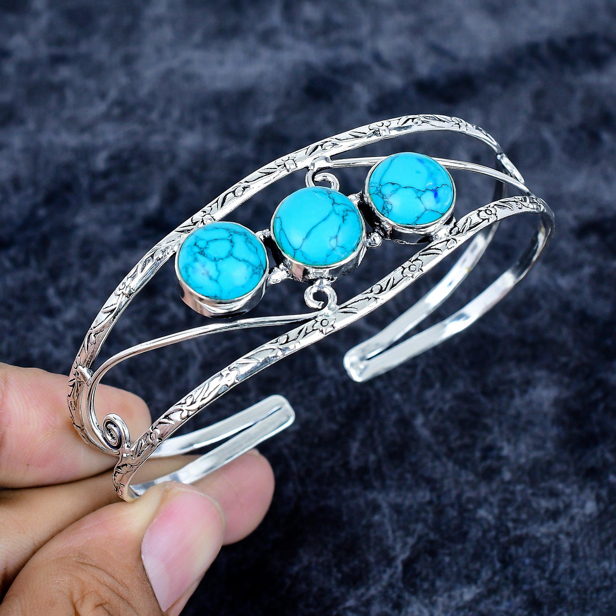 

Santa Rosa Turquoise Gemstone 925 Sterling Silver Cuff Bangle Adjustable MM-3497