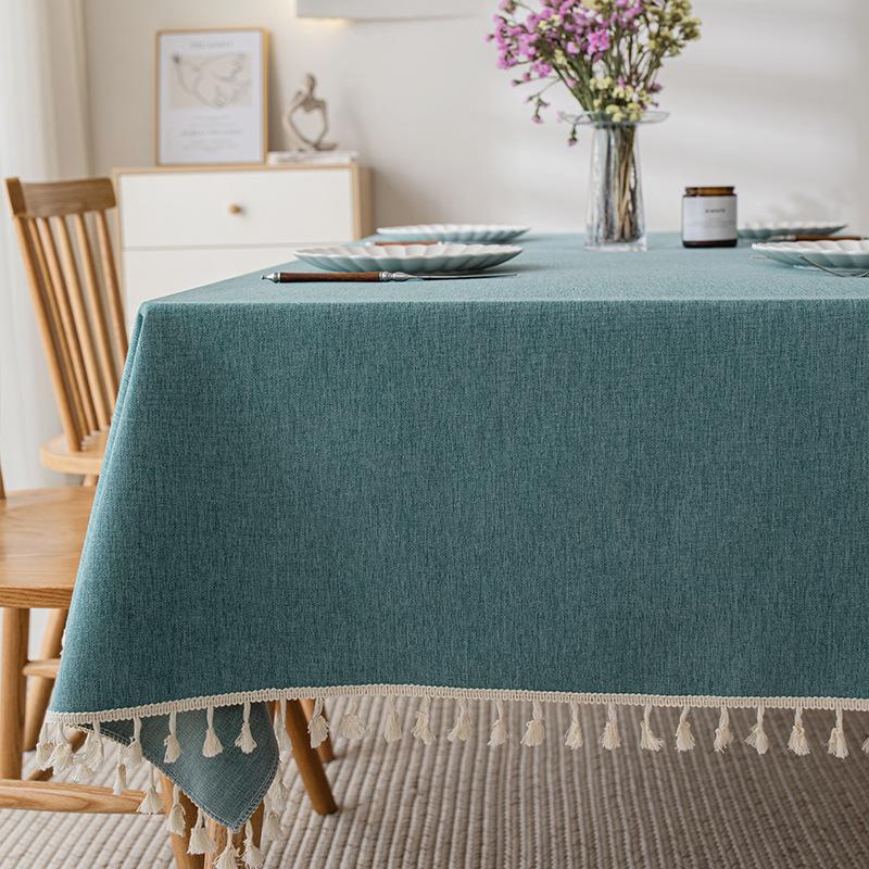Imitation Cotton And Linen Tablecloth Waterproof And Oil-Proof Leave-In Light Luxury High-End Coffee Table Tablecloth Rectangular Solid Color
