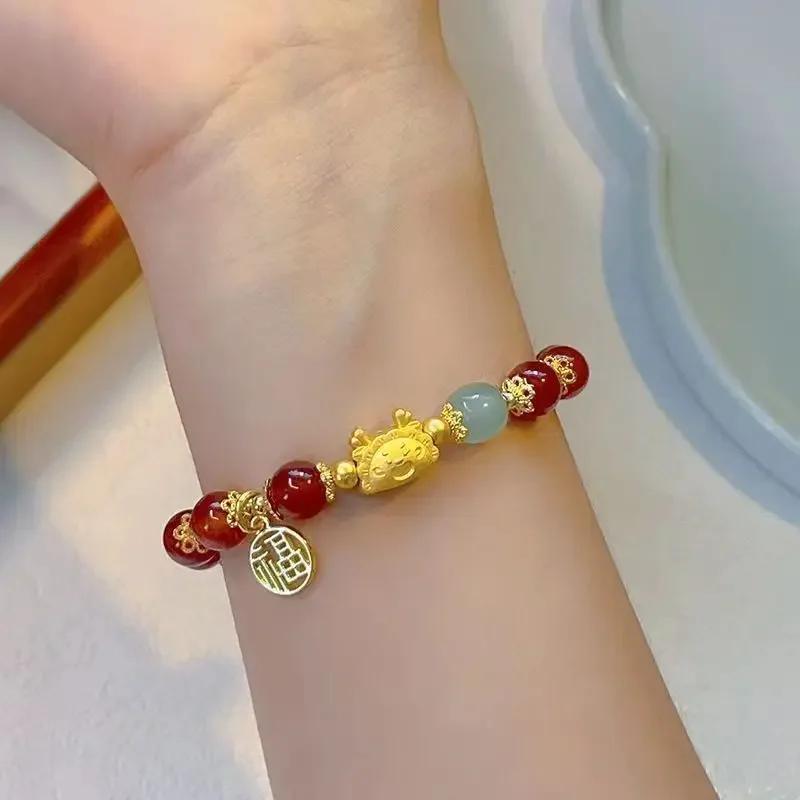 2026 Chinese Cartoon Sense of Design Style Simple Cute Dragon Year Lucky Beads Bracelet Couple Christmas New Year Gift Bracelet