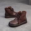 Johnature Retro Lace Up Flat Short Boots Genuine Leather Comfortable Versatile Women's Shoes