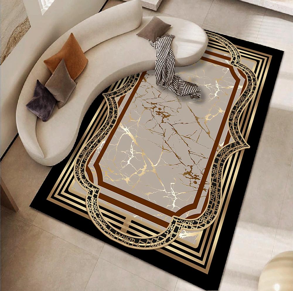 Luxury Black Marble Sofa Rug for Living Room European Large Area Non-slip Decoration Carpets Bedroom Study Tatami Soft Floor Mat