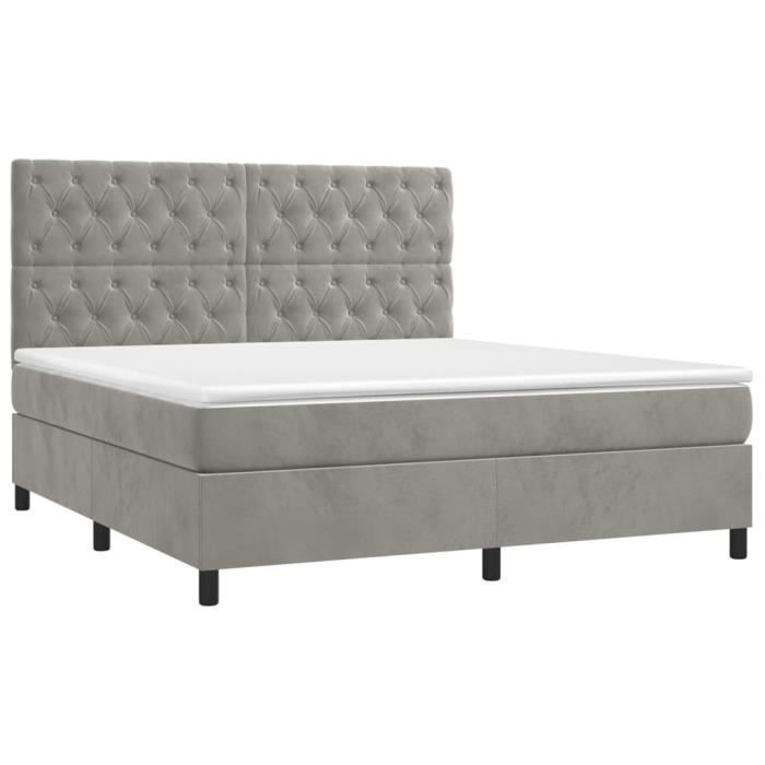 VidaXL Lit à sommier tapissier et matelas Gris clair 160x200cm Velours - Modèle 3143211