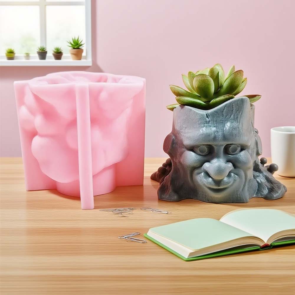 DIY Garden Craft Tree Stump Shaped Flower Pot Molds Resin Silicone Plants Concrete Making Mold for Creative Home Gardening