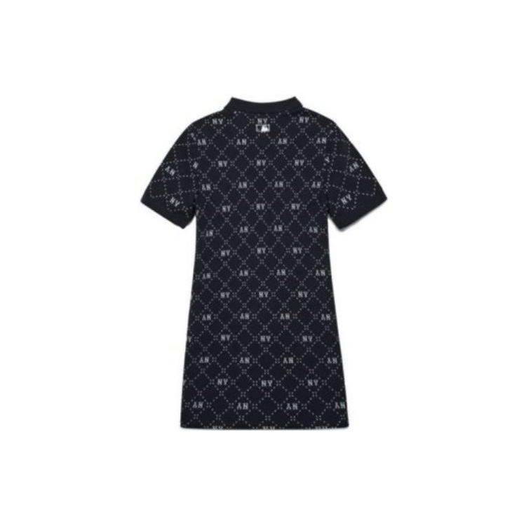 MLB New York Yankees Plaid Pattern Polo Collar Casual Sports Versatile Retro Short Sleeve Dress Women dresses Black 3FOPM0533-50BKS