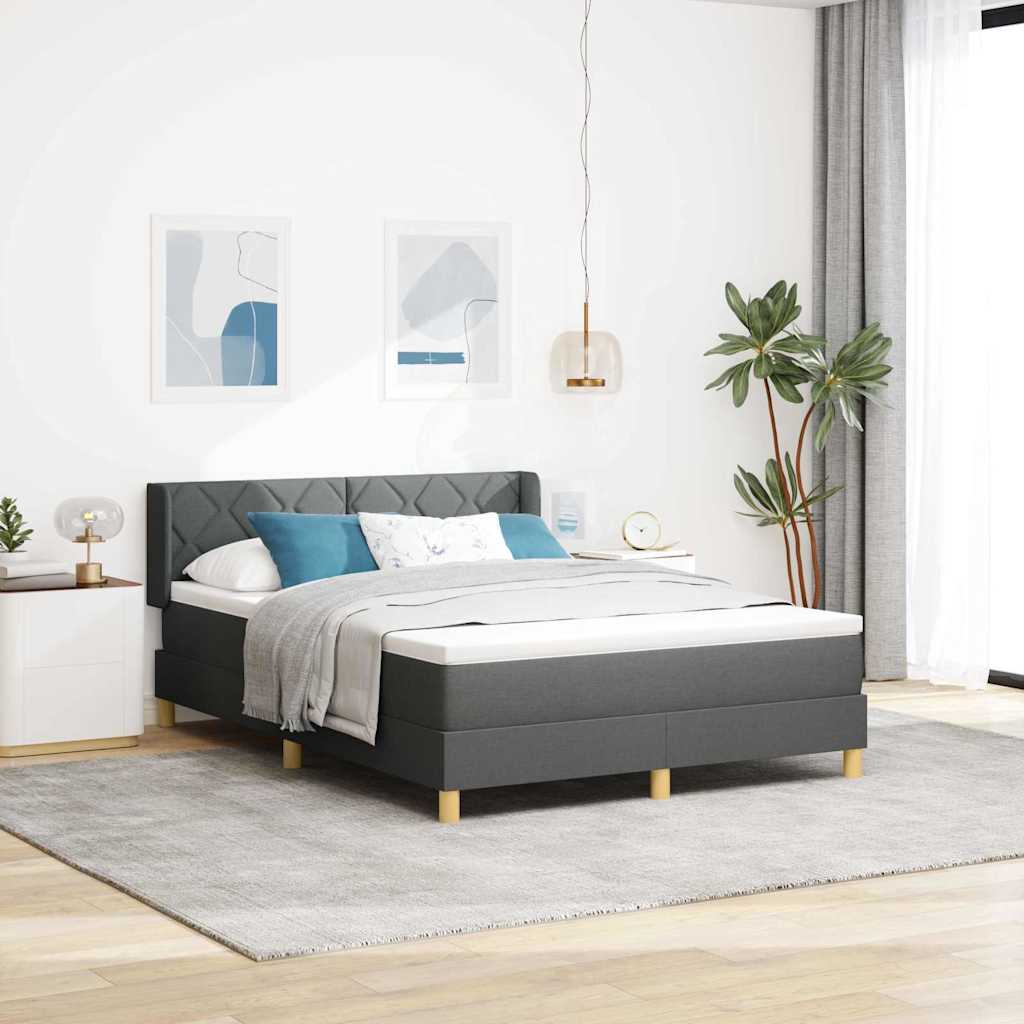Box Spring Bed with Headboard Dark Grey 200 X 140 Cm Fabric