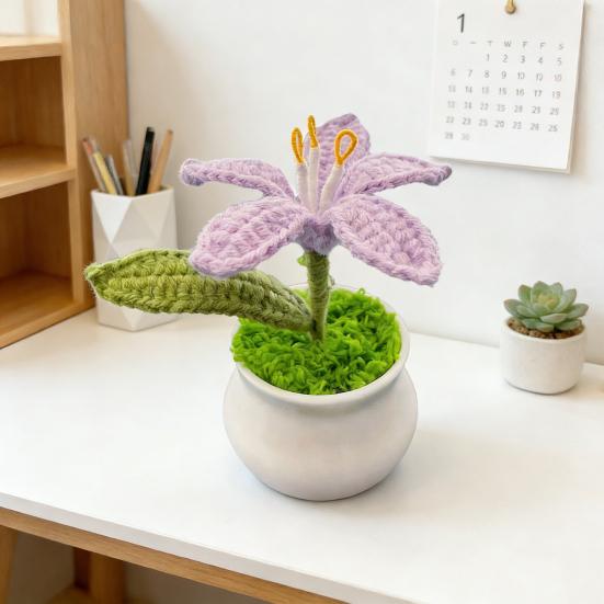 Tığ İşi Saksı Bitkileri Yapay Örgü Zambak Çiçeği Saksısıyla Birlikte El Yapımı Çiçek Hediyesi Anneye Öğretmene Kadın Arkadaşlara Doğum Günü Yıldönümü