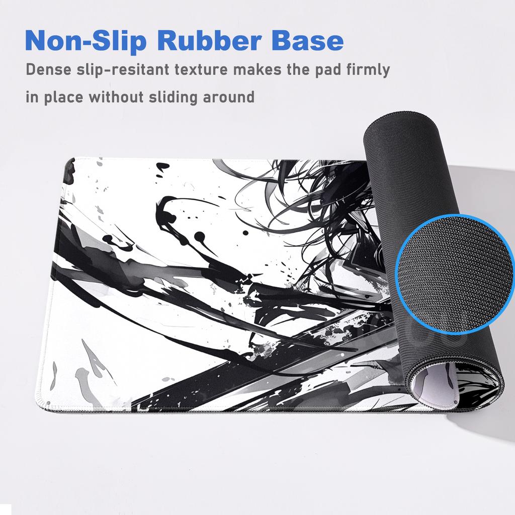 Tappetino per Mouse Stile Guerriero Samurai Giapponese Semplice Tappeto per Scrivania da Gioco Uffici Accessori Tastiera Meccanica Tappeto in Gomma Bianco e Nero