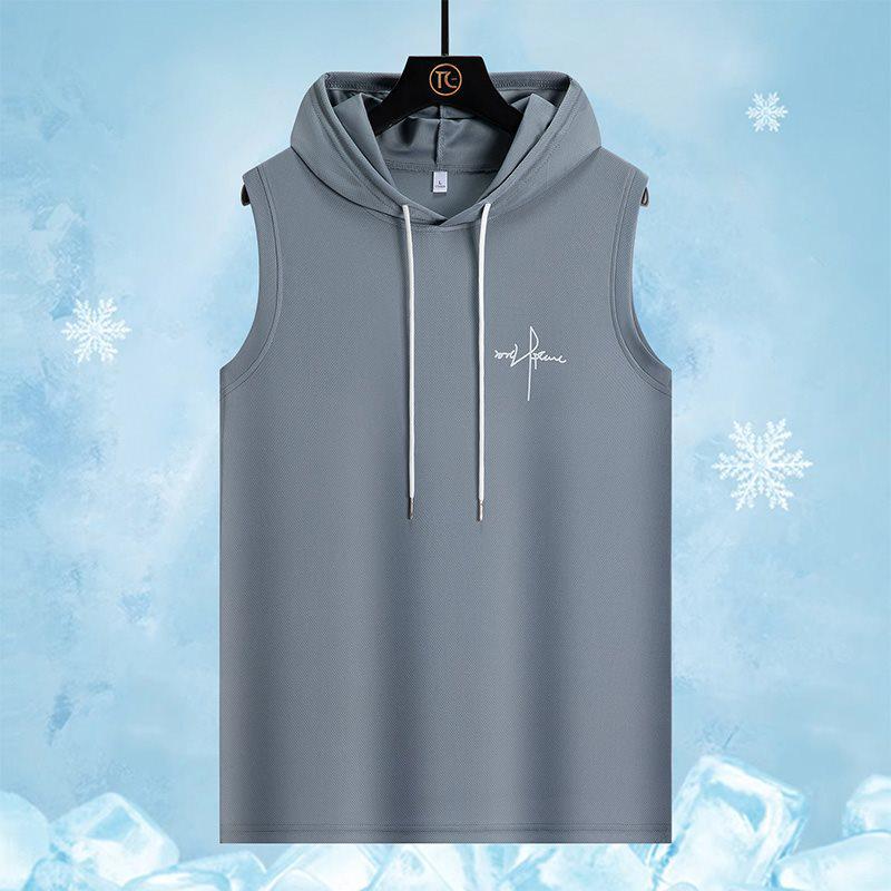 

Men s Quick-Cooling Sleeveless Hooded Vest, Short Sleeve, Breathable, Quick-Drying, Sweat-Wicking, Trendy, Plus Size, Casual, Versatile Summer Wear 3XL