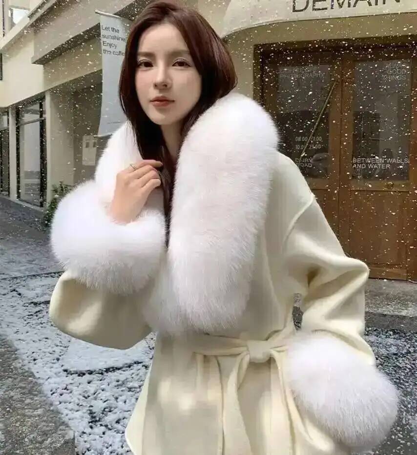 Natural Real Fox Fur Collar Cuff Set Winter Women Warm Scarf Genuine Fur Trimming For Parka Coat Hood Luxury Fluffy Decor Shawl