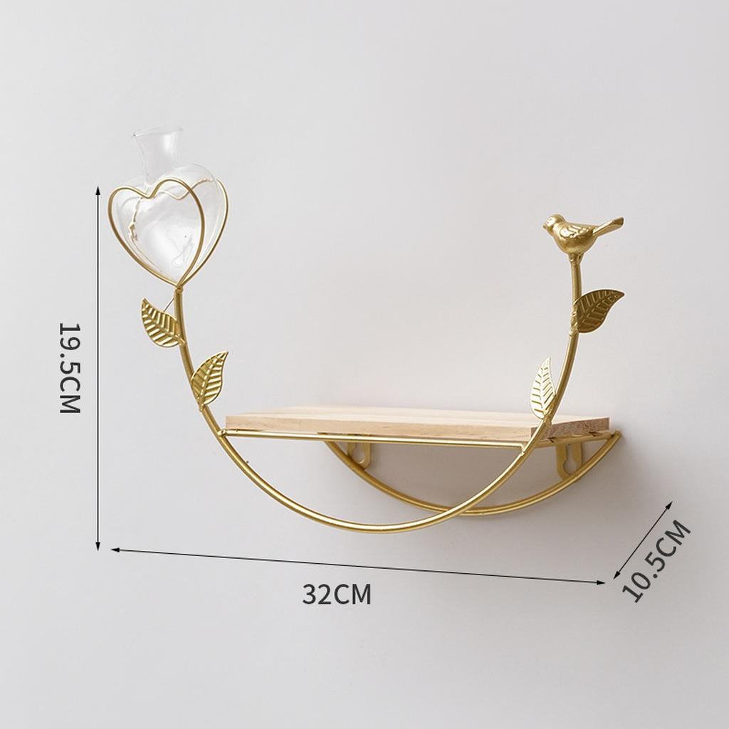Golden Storage Rack Soft Decorative Wall Shelf Iron Wood Shelf Modern Wall Mounted Shelf For Commercial Places Balcony Bedroom