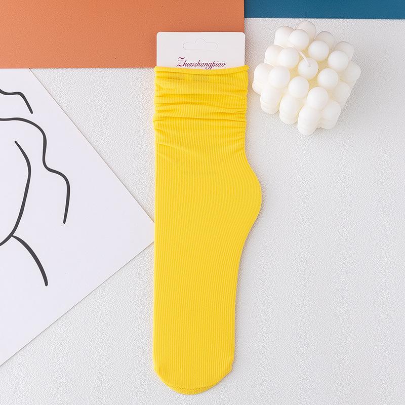 Women Girls Spring Summer Thin Loose Tube Socks Solid Color Black White Red Purple Green Yellow Velvet Breathable Long Socks