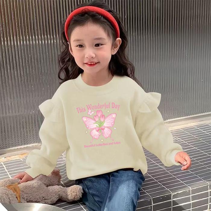 Girls Spring Cartoon Print Sweatshirt Stylish Long Sleeve Top For Kids Fashionable Outerwear