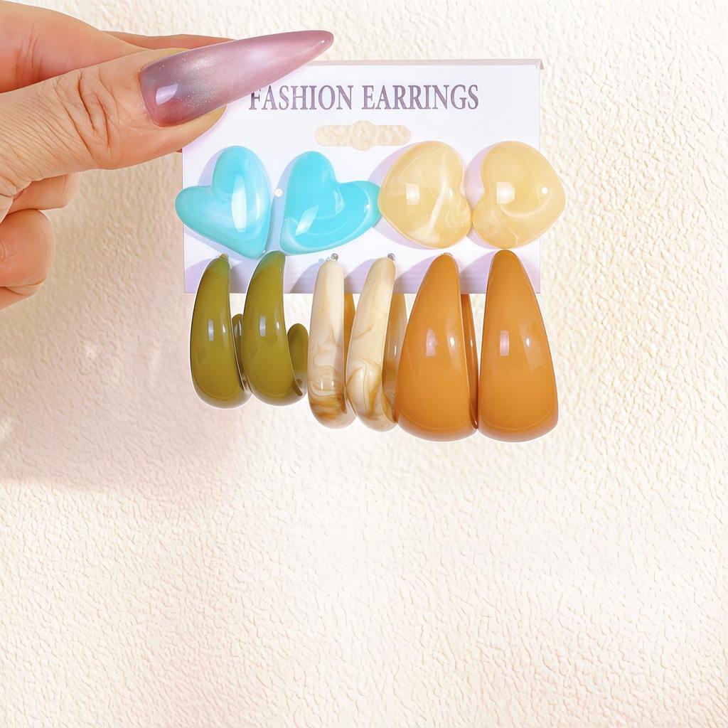 European & American Cross-Border Fashion: Orange Fruit & Green Resin Women's Earring Set