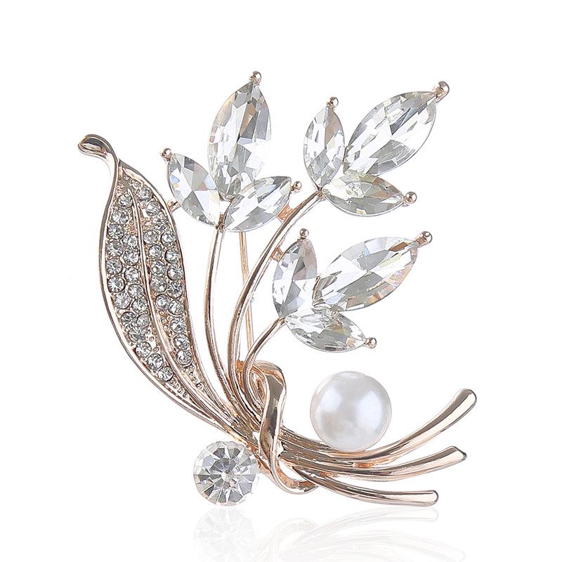 Korean Crystal Wheat Ear Pearl Brooch: Exquisite Rhinestone Pin for Clothes