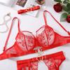 Metal Buckle Embroidery Mesh Splicing Heavy Duty Erotic Lingerie Five Piece Set Underwear