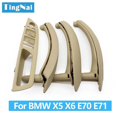 Juego de 7 piezas LHD RHD Panel de interruptores de ventana de puerta interior Manija de tracción con cubierta de cuero Para BMW X5 X6 E70 E71 2007-2014