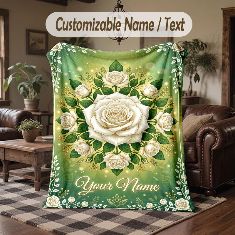 Elegant Floral Mandala Theme Throw Blanket Custom Name Text Personalized Blanket Soft Cozy Blanket for Home Sofa Bed