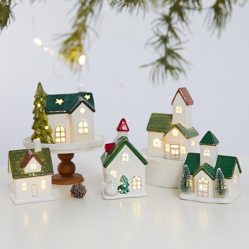 Glowing Ceramic Snow House Christmas Window Display Ornament