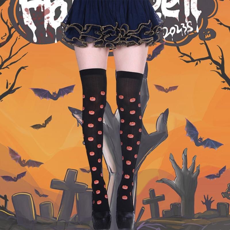 Chaussettes Longues pour Femmes Printemps Été Halloween Au-dessus du Genou Hautes sur la Cuisse Motif Bas Style Campus