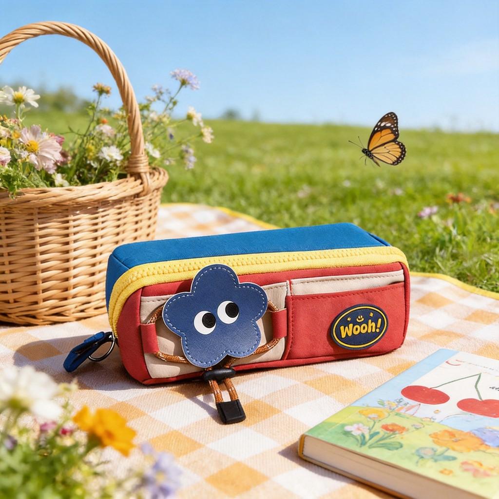 Mochila Pequena Retrô Com Estojo Colorido Para Alunos do Ensino Fundamental