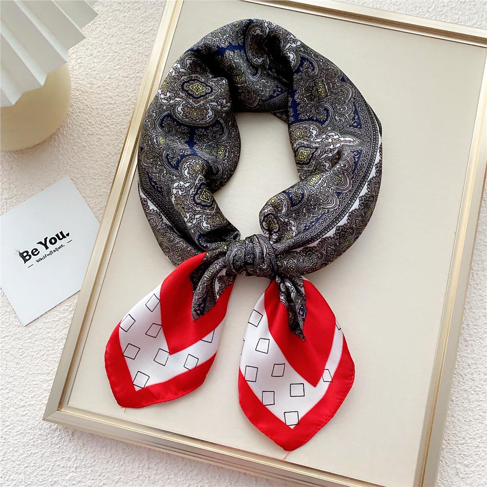 Modischer Dekorationsschal, Haarband, Krawatte, 70 cm, kleiner quadratischer Schal, Seidenschal, Damen, Frühling und Herbst, vielseitiger kleiner Schal, professioneller Schal