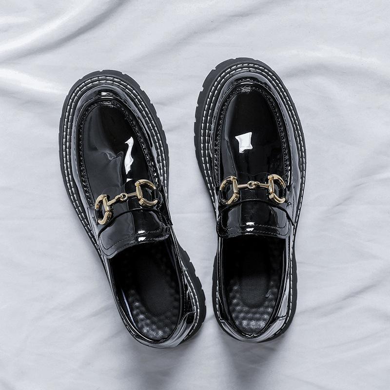 

Туфли с пряжкой из кожи, мужские лакированные, глянцевые, с одной педалью, модные, на толстой подошве, с увеличенным голенищем, туфли Doudou, британская мужская повседневная обувь 38