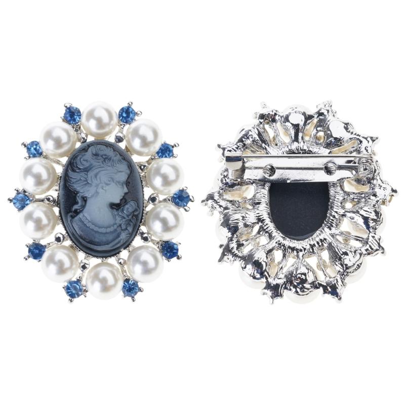 Crystal Rhinestones Cameo Vintage Brooch Pin Baroque Pearls Badge Stylish Clothing Accessories for Women
