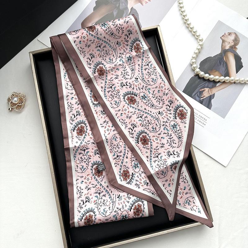 Double-sided Long Strip Small Silk Scarf Women's Professional Wear Spring and Summer New Decorative Small Scarf Tied Hair Band Streamer