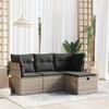 VidaXL Garden Lounge Set 4 Pcs with Grey Cushions Wicker, Outdoor Sofa Set, Corner Sofa Set 3325256