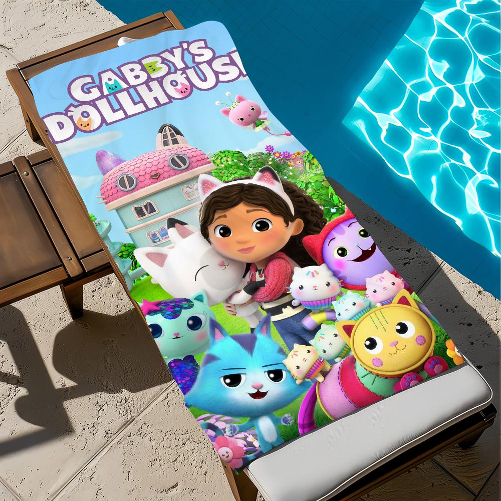 

Cartoon Cute G-Gabbys Dollhouse Towel Soft Pool Gift For Travel Gym Shower Camping Quick Dry Sports Large Beach Towel W30*H60(CM)