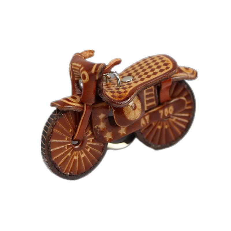 First Layer Cowhide Motorcycle Car Keychain Mini Locomotive Pendant Creative Small Gift Backpack Book Bag Pendant