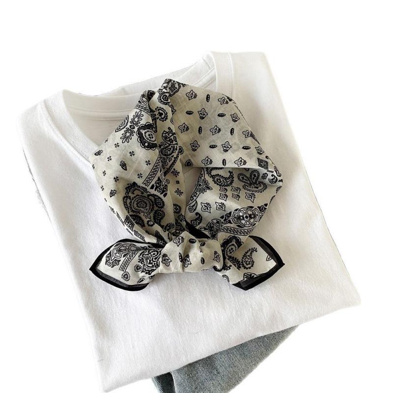 Commuter Style Silk Cotton Small Square Scarf  Small Silk Scarf for Women's Spring and Summer Scarf