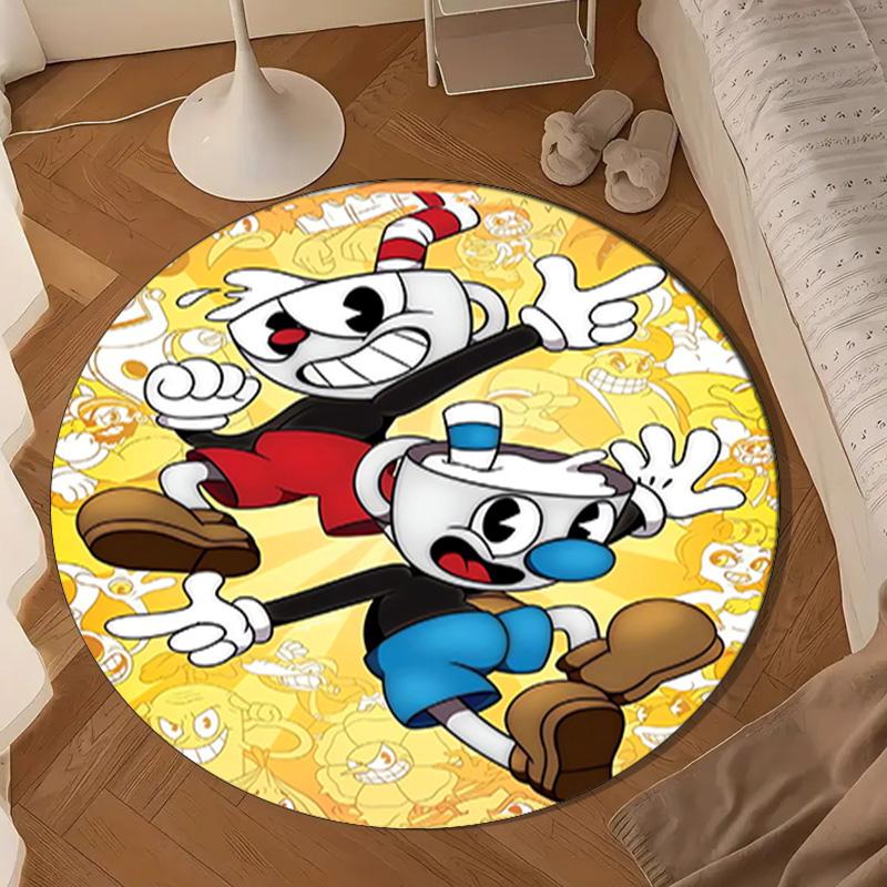 Cup-head And Mugman Adventure Round Rug for Livingroom,Bedroom, Palyroom, Chair Rug, Area Rug, Circle Carpet, Large Size Fan Christmas Gift