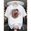 European Size Women'S Bear Roaring Face Graphic T-Shirt - Round Neck Short Sleeve Tee with Fierce Brown Bear Print, Casual Outfits, All-Season Fit