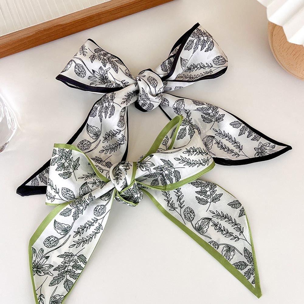 Headscarf Sweet Neck Scarf Hair Bands Satin Silk Scarf Flower Printed Scarf Women Hair Ribbon