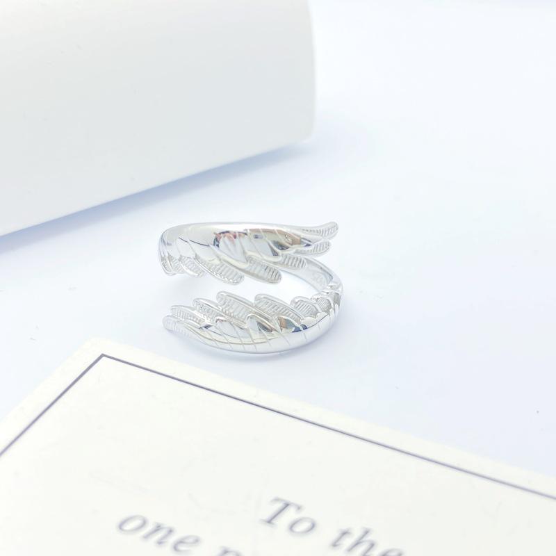 

S925 Sterling Silver Angel Wings Unisex Adjustable Ring – Elegant Geometric Design in Light Luxury Style Adjustable Open