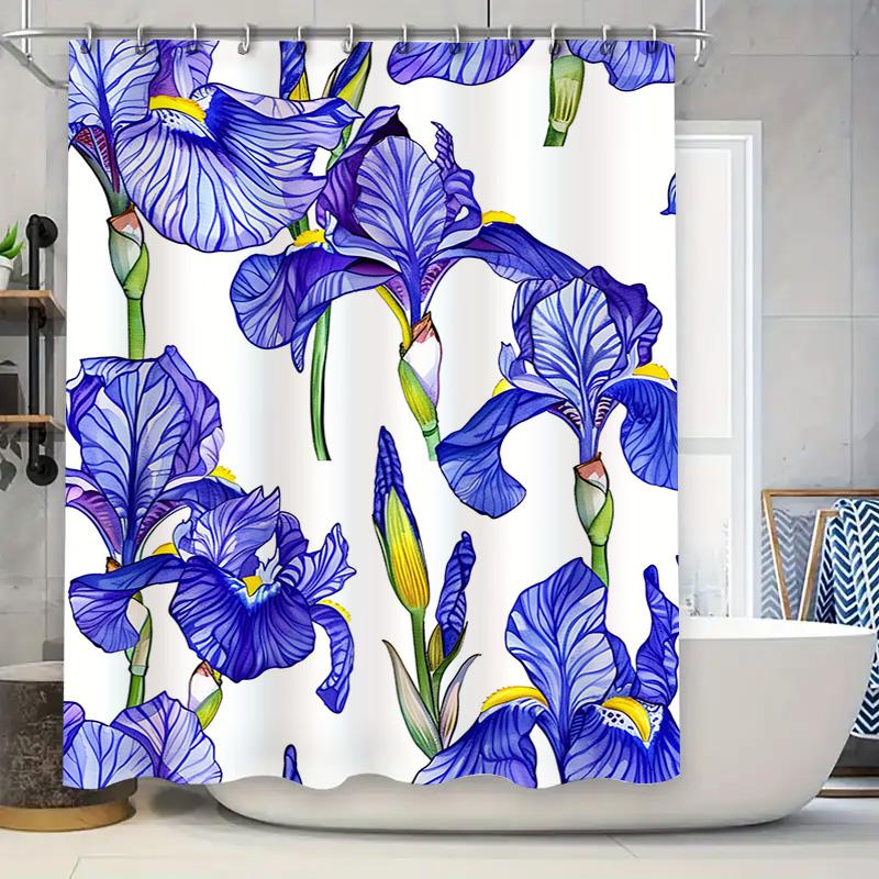 

Delightful Blue Floral Shower Curtain Bath Decor, Home Accessories For Bathroom 180 X 180Cm W60H190(CM)-1 Pcs