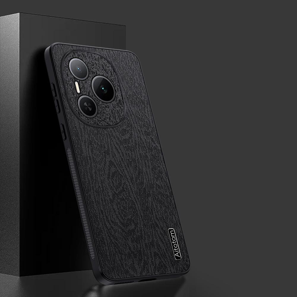 

For Honor Power 5G Case Wood Texture PU Leather Coated PC TPU Phone Cover Grey