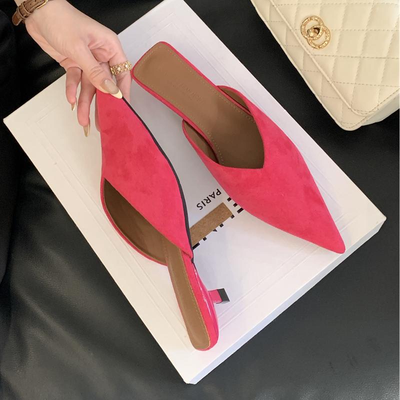 Fashion SUOJIALUN 2024 Autumn New Brand Women Sandal Shoes Fashion Pointed Toe Shallow Slip On Slingback Shoes Thin Low Heel Pumps
