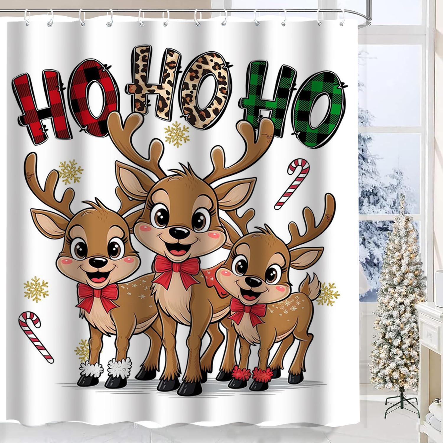

Christmas Festival Decorations Hohoho Pattern Bathroom Shower Curtain With 12 Hooks Bathroom Decor And Accessories W60H190(CM)-1 Pcs